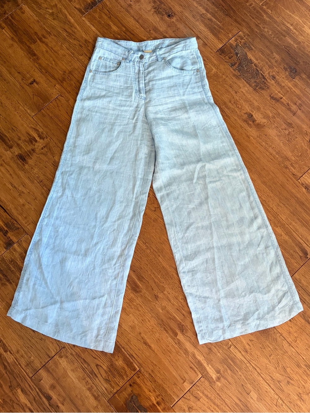 Magaschoni Light Blue 100%  Hemp Wide-Leg  Pilazzo Pants - Picture 7 of 11